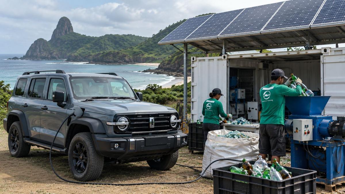 SUV híbrido Tank 300 movimenta projeto de reciclagem com energia solar em Fernando de Noronha